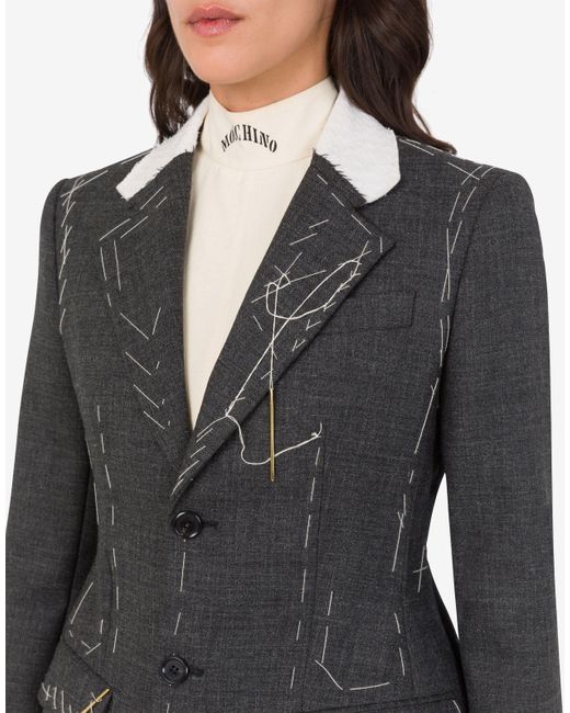 Moschino Black Embroidered Wool Canvas Coat