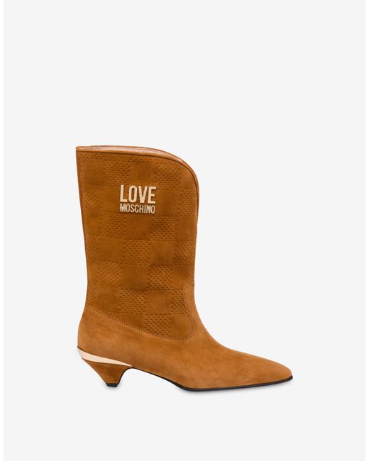 Love Moschino Brown Suede Ankle Boots