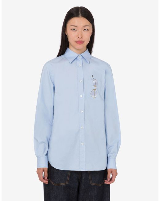 Moschino Blue Printed Stretch Cotton Poplin Shirt