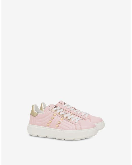 Moschino Pink Heart Studs Nappa Leather Sneakers