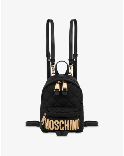Moschino Black Mini Quilted Backpack With Logo