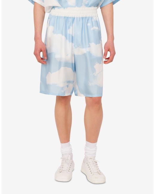 Moschino Blue Silk Twill Bermuda Shorts Archive Clouds for men