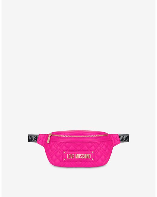 Moschino Pink Lettering Logo Quilted Belt Bag