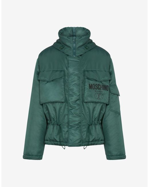 Moschino Green Double Smiley® Technical Nylon Down Jacket