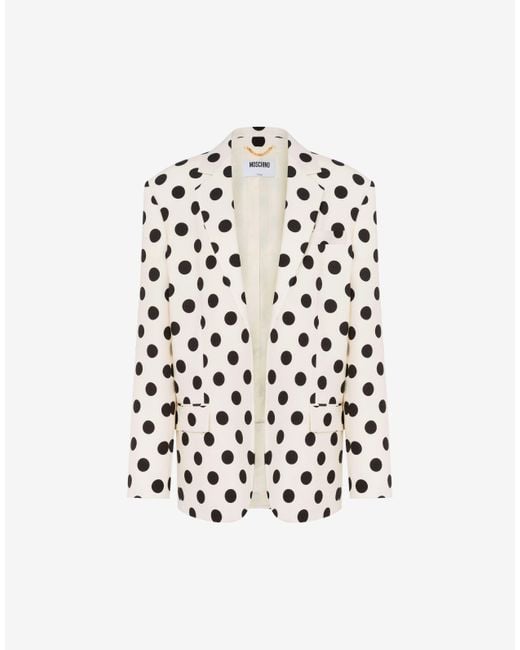 Moschino White Polka Dots Printed Wool Jacket