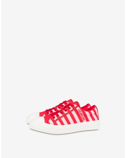 Moschino Red Striped Canvas Sneakers