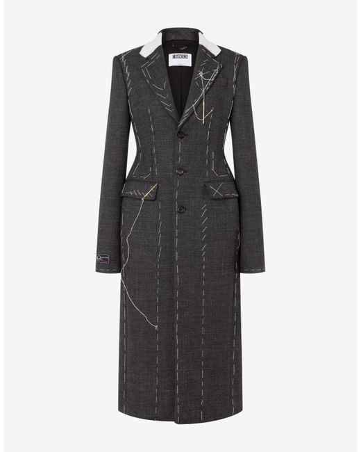 Moschino Black Embroidered Wool Canvas Coat