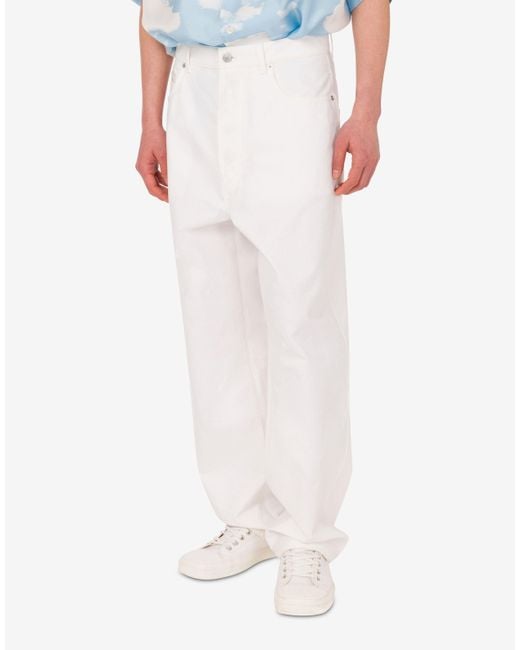 Moschino White Cotton Shantung Pants for men