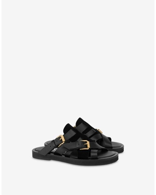 Moschino Black Double Buckle Sandals