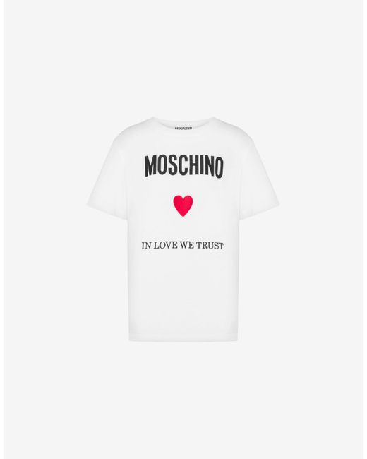 T-shirt In Jersey Organico In Love We Trust di Moschino in White