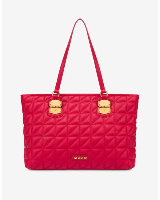 Moschino Red Click Heart Quilted Shopper