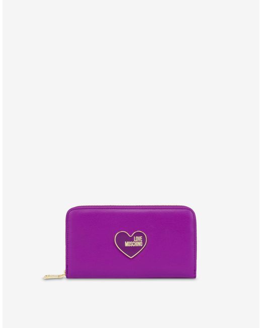 Moschino Purple Enameled Heart Zip-around Wallet
