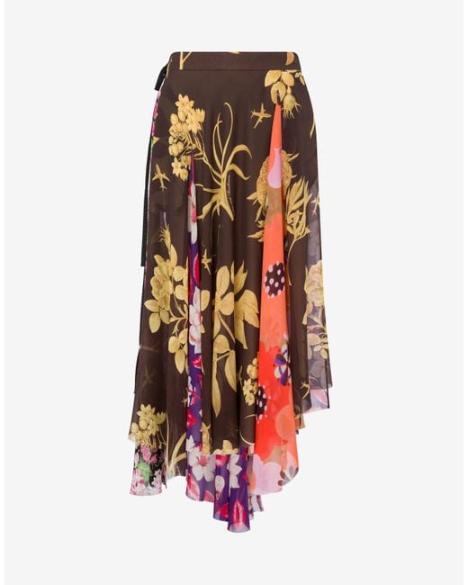 Moschino White Printed Silk Goergette Skirt