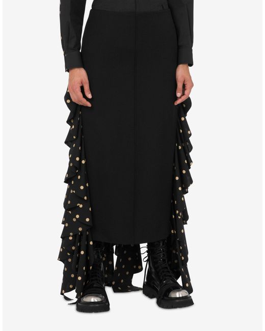 Moschino Black Polka Dots Wool Blend Diagonal Skirt