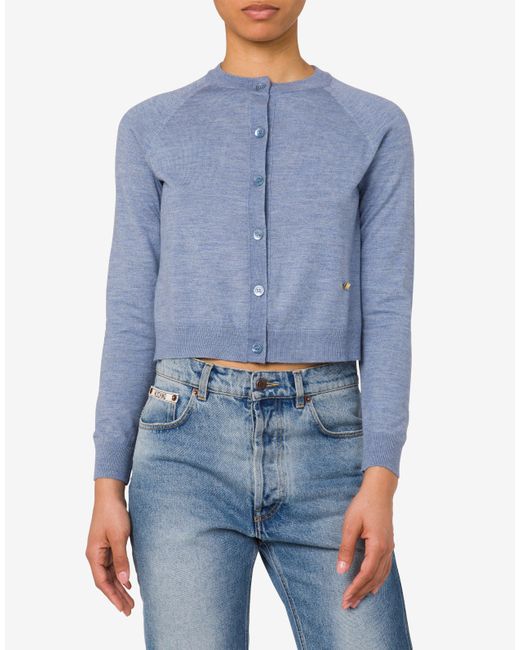Moschino Blue Golden M Wool And Silk Cardigan