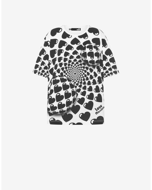 T-shirt En Jersey De Coton Optical Hearts Moschino en coloris White