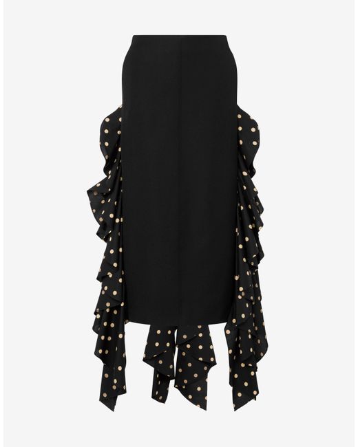 Moschino Black Polka Dots Wool Blend Diagonal Skirt