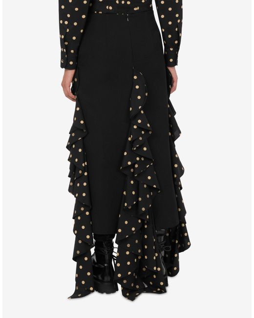 Moschino Black Polka Dots Wool Blend Diagonal Skirt