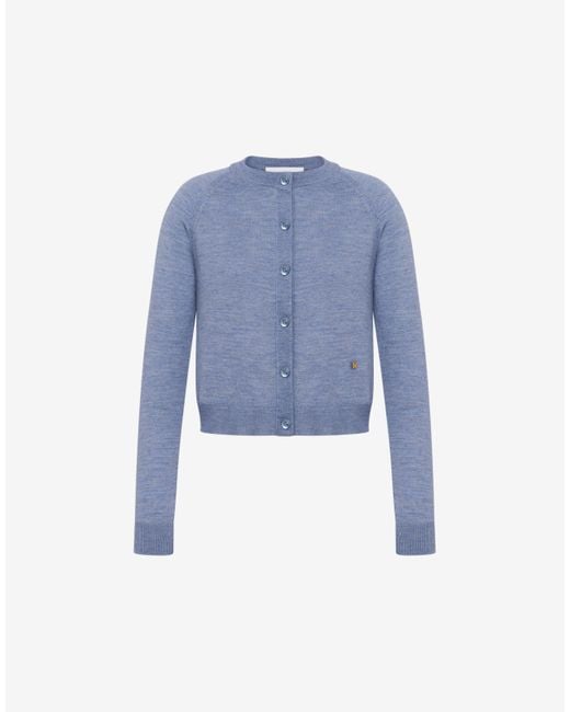 Moschino Blue Golden M Wool And Silk Cardigan