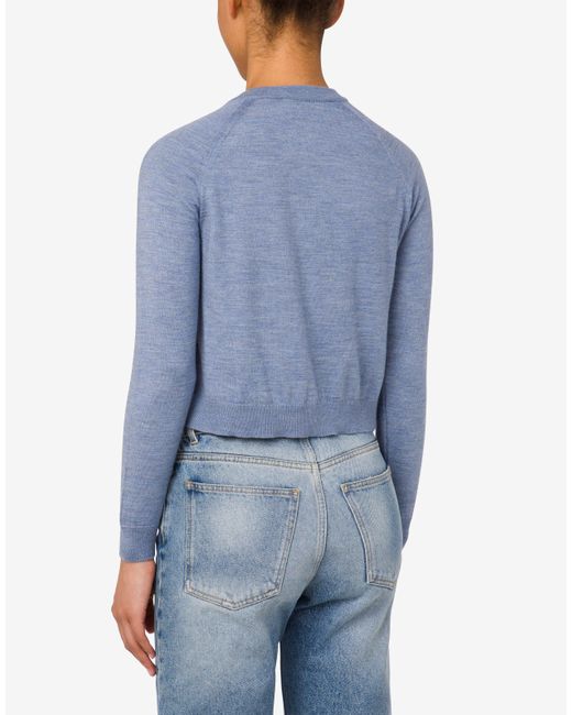 Moschino Blue Golden M Wool And Silk Cardigan