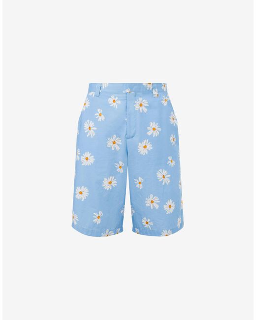 Moschino Blue Satin Bermuda Allover Daisy for men