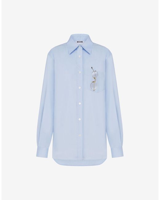 Moschino Blue Printed Stretch Cotton Poplin Shirt