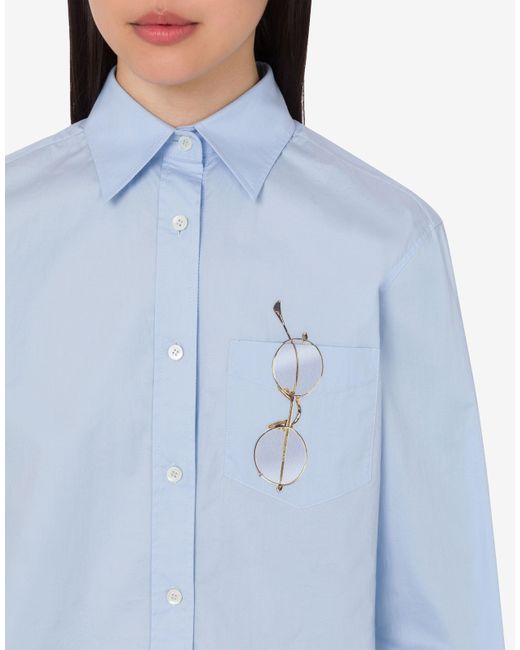 Moschino Blue Printed Stretch Cotton Poplin Shirt