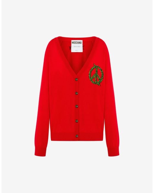 Moschino Red Wool Cardigan Lunar New Year