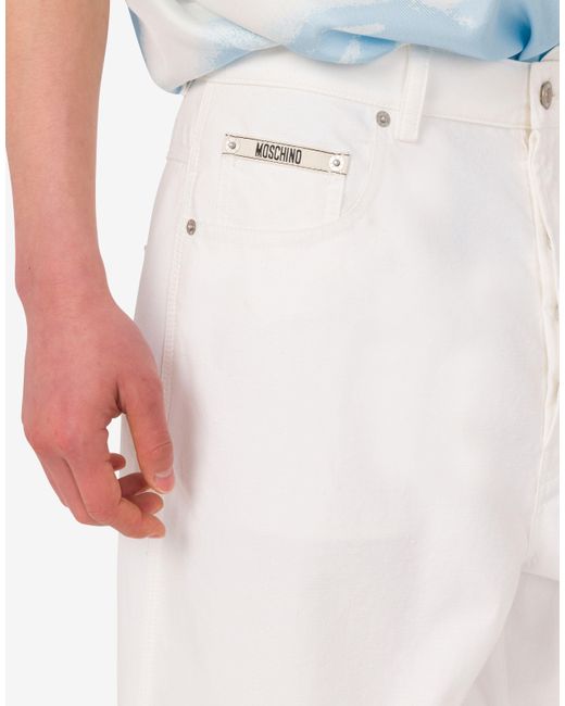 Moschino White Cotton Shantung Pants for men
