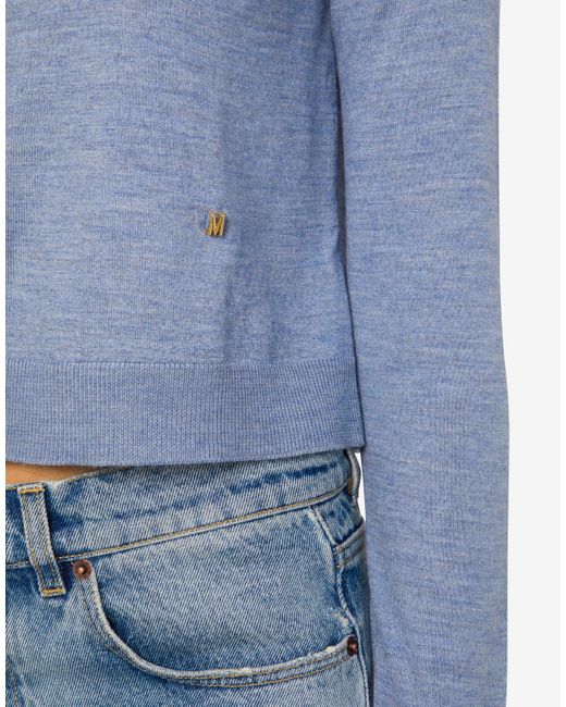 Moschino Blue Golden M Wool And Silk Cardigan