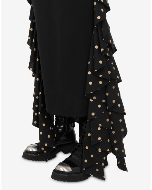 Moschino Black Polka Dots Wool Blend Diagonal Skirt