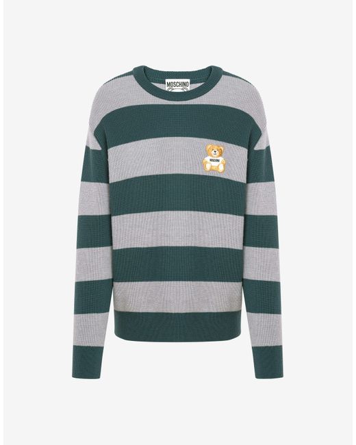 Pullover A Righe In Lana Teddy Patch di Moschino in Green