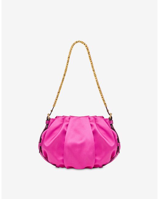 Moschino Pink Mini Lettering Satin Hobo Bag