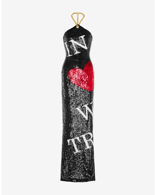 Moschino White In Love We Trust Sequin Long Dress