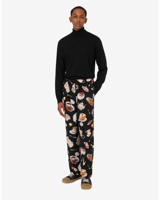 Moschino Black Printed Satin Pants for men