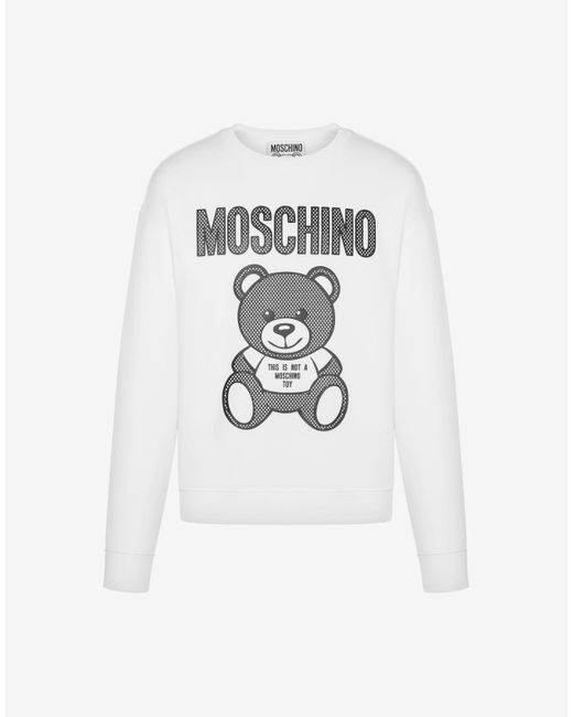 Moschino White Teddy Mesh Organic Cotton Sweatshirt