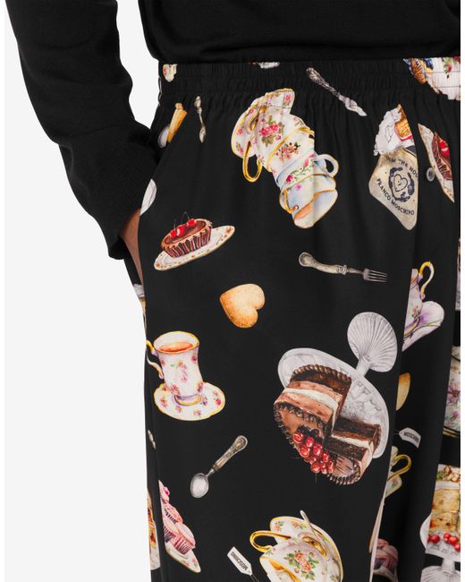 Moschino Black Printed Satin Pants for men