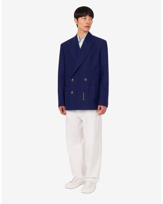 Moschino Blue Cotton Shantung Jacket Laurel Crown for men
