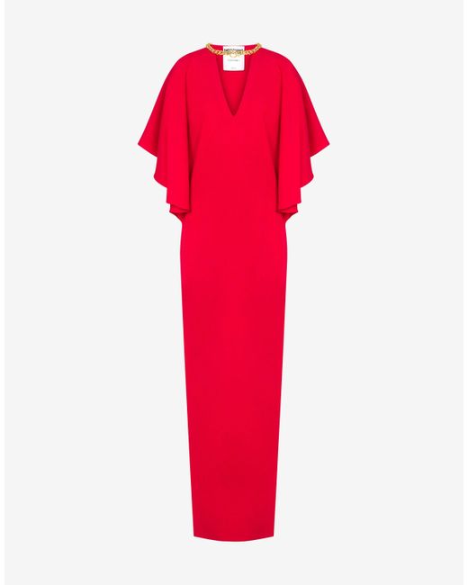 Moschino Red Kleid Aus Envers-satin Chain & Heart