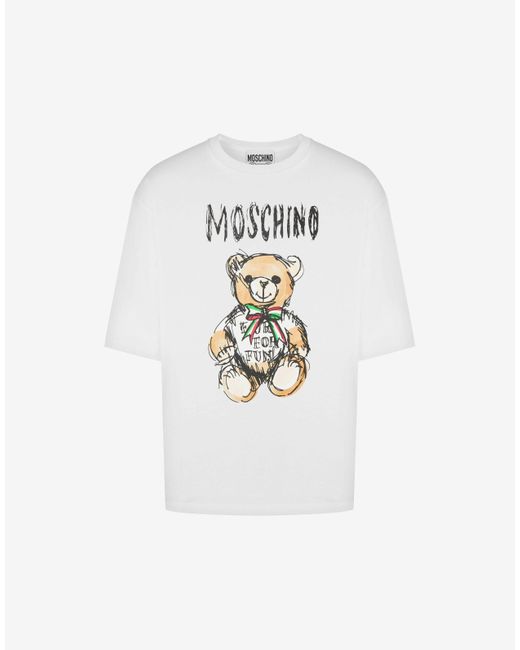Moschino White Drawn Teddy Bear Organic Jersey T-shirt