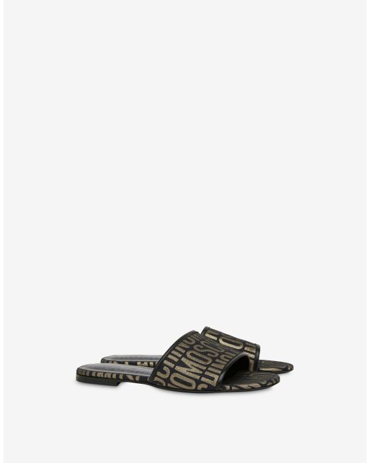 Moschino White Allover Logo Flat Sandals
