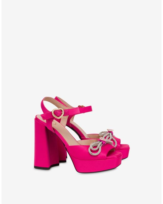 Moschino Pink Sparkling Bow Satin Sandals With Platform
