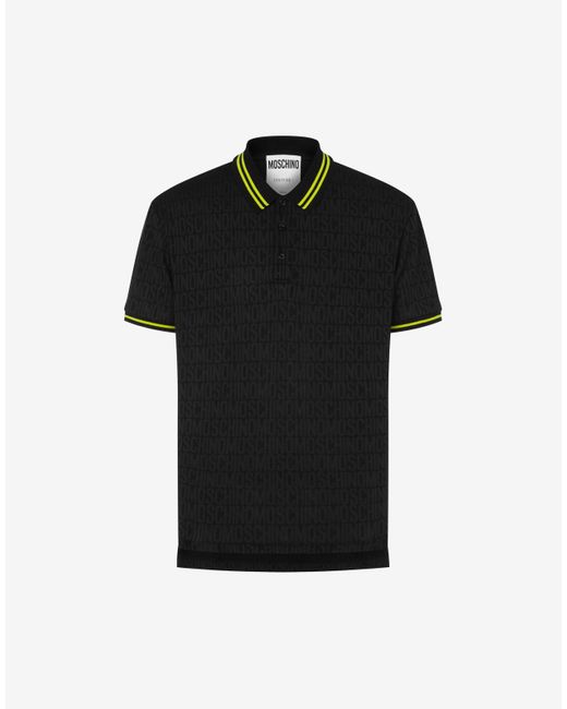Moschino Black Allover Logo Jacquard Jersey Polo Shirt