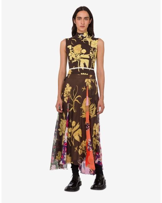 Moschino White Printed Silk Goergette Skirt