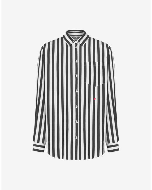 Camicia In Popeline Archive Stripes di Moschino in White