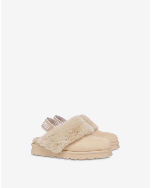 Moschino Natural Elastic Logo Band Suede Mules