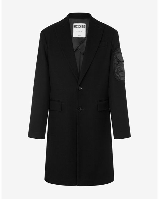 Manteau En Tricotine Doublée Multipocket Details Moschino en coloris Black