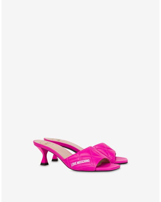 Moschino Pink Quilted Nappa Leather Heeled Mules
