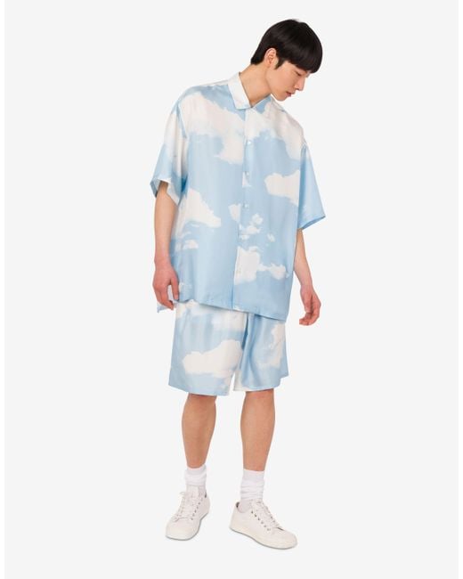 Moschino Blue Silk Twill Bermuda Shorts Archive Clouds for men
