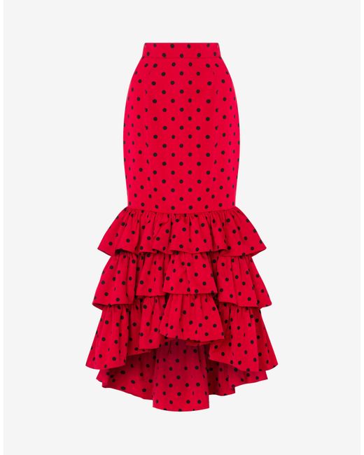 Moschino Red Allover Polka Dots Taffeta Skirt